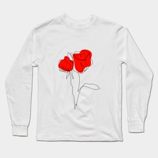 One line art drawing of 2 red roses Long Sleeve T-Shirt